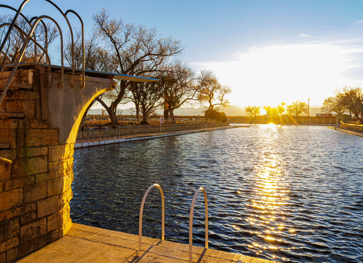 Diving board at The Spring Fed Pool at San Solomon Springs, Balmorhea State Park, Texas